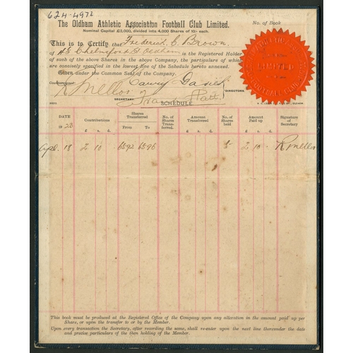 501 - Great Britain: Oldham Athletic Association Football Club Limited, 10/- shares, 19[23], black, red se... 