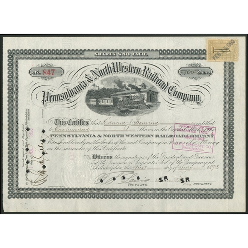 690 - ª U.S.A.: Pennsylvania & North Western Railway Company, $50 shares, 1[893], #847, issued to and ... 