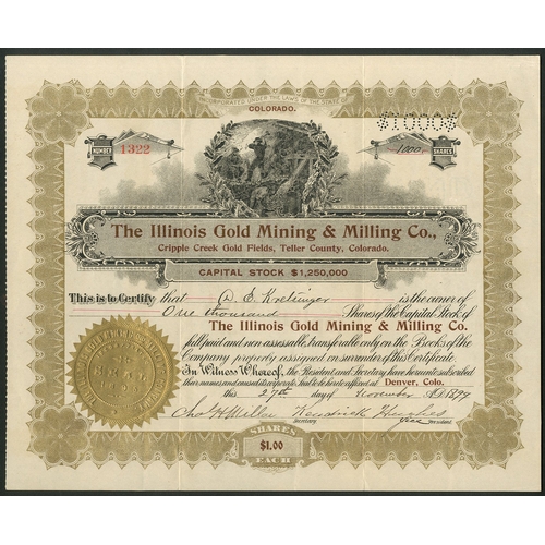 754 - U.S.A: Illinois Gold Mining & Milling Co., $1 shares, 1[899], #1322, miners at work above title,... 