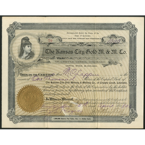 764 - U.S.A: Kansas City Gold Mining & Milling Co. of Cripple Creek, Colorado, $1 shares, 1[896], #70,... 