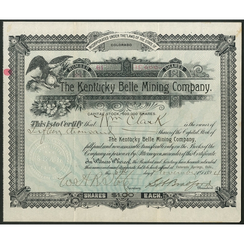 765 - U.S.A: Kentucky Belle Mining Co., $1 shares, 189[4], #61, decorative border and title, black with gr... 