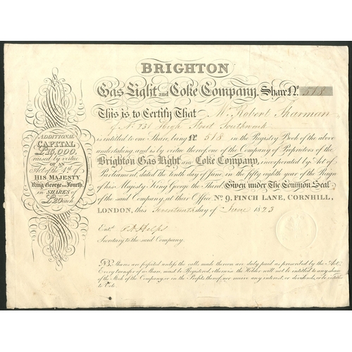 509 - Great Britain: Brighton Gas Light and Coke Company, £20 share, 18[23], #518, black on thick paper. W... 