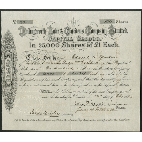 490 - Great Britain: Hollingworth Lake & Gardens Company Limited, £1 shares, 18[84], #36, black. The l... 