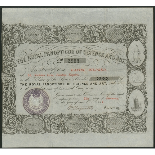 503 - Great Britain: Royal Panopticon of Science and Art, certificate for one share, 185[1], #3983, issued... 