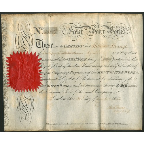 512 - Great Britain: Kent Water Works, one share, 18[15], #1869, black printing on vellum, large red paper... 