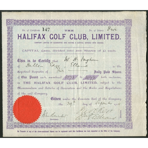 487 - Great Britain: Halifax Golf Club Limited, £1 shares, 190[5], #147, mauve. Originally formed in 1895 ... 