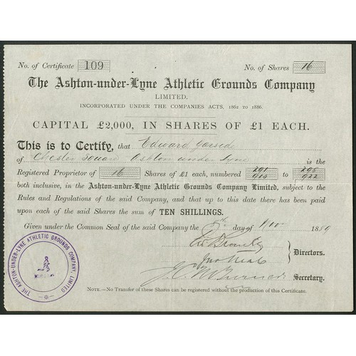 480 - Great Britain: Ashton-under-Lyne Athletic Grounds Co. Ltd., £1 shares, 18[89], #109, black, mauve se... 