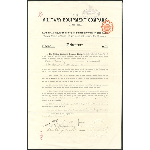 536 - Great Britain: Military Equipment Company Ltd., £[100] debenture, 1901, #20, black, 4 pages, only 10... 