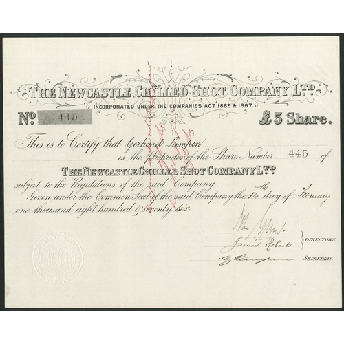 542 - Great Britain: Newcastle Chilled Shot Company Ltd., £5 share, 187[6], #445, black, transfer endorsed... 