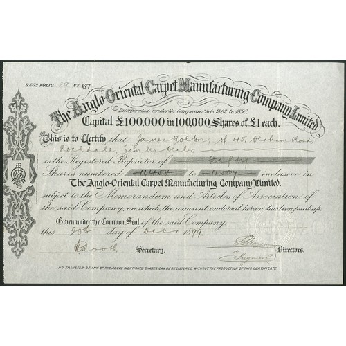 518 - Great Britain/Ottoman Empire: Anglo-Oriental Carpet Manufacturing Co. Ltd., £1 shares, 18[99], #67, ... 