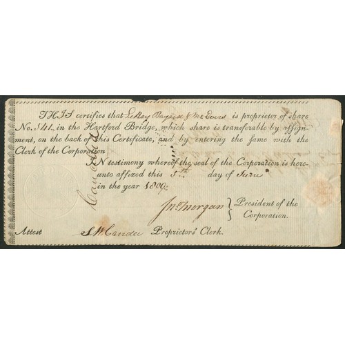 812 - U.S.A.: Hartford Bridge Corporation, one share, [1809], #541, black, embossed seal, cancelled. Incor... 