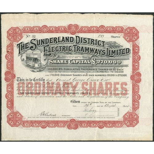 469 - Great Britain: Sunderland District Electric Tramways Limited, £1 ordinary shares, 19[04], #32,... 