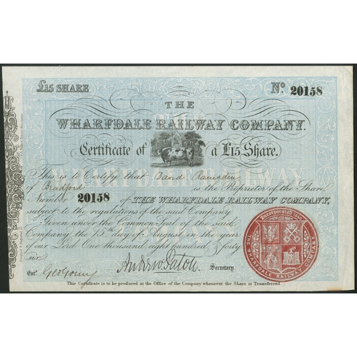 433 - Great Britain: Wharfdale Railway Company, £15 share, 1840, #20158, black with blue underprint,... 