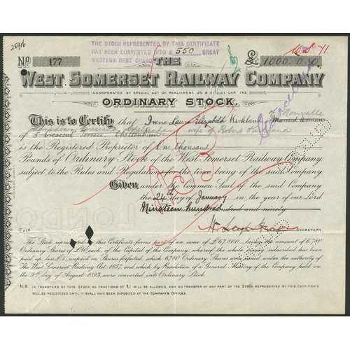 432 - Great Britain: West Somerset Railway, ordinary stock, 189[1900], #177, cancelled, black. A broad gau... 