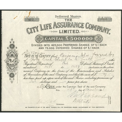 476 - Great Britain: City Life Assurance Company Limited, pair of certificates for Preferred and Deferred ... 