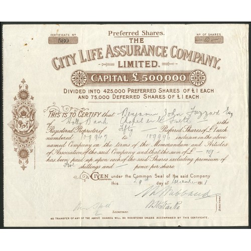 476 - Great Britain: City Life Assurance Company Limited, pair of certificates for Preferred and Deferred ... 