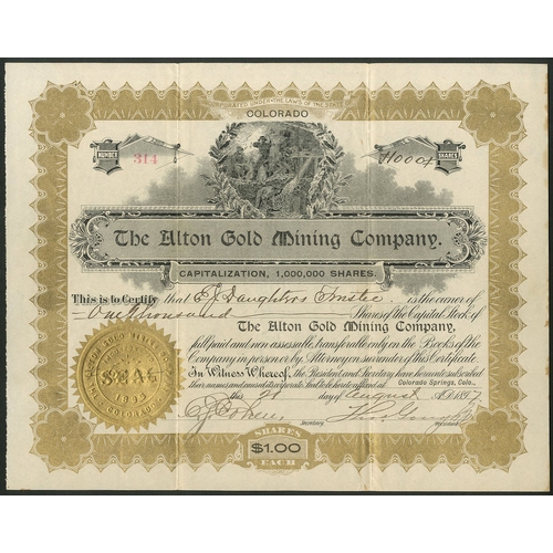 723 - U.S.A.: Alton Gold Mining Company, Colorado, $1 shares, Colorado Springs 189[7], #314, miners in cen... 