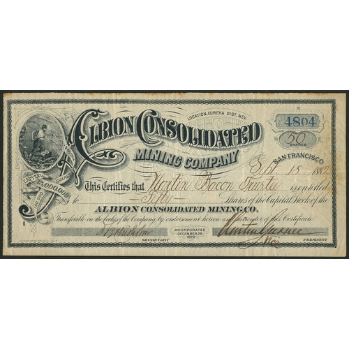 718 - U.S.A.: Albion Consolidated Mining Company, California, $100 shares, San Fransisco 188[2], #4804, mi... 