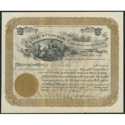 729 - U.S.A.: Atchison Gold Mining and Milling Company, Colorado, $1 shares, Colorado Springs, 189[5], #38... 