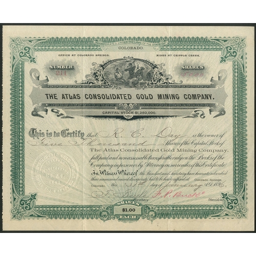 731 - U.S.A.: Atlas Consolidated Gold Mining Company, Colorado, $1 shares, Colorado Springs 189[6], #211, ... 