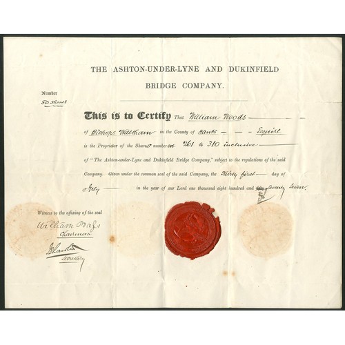 450 - Great Britain: Ashton-under-Lyne and Dukinfield Bridge Co., certificate of shares, 185[77], #261-310... 