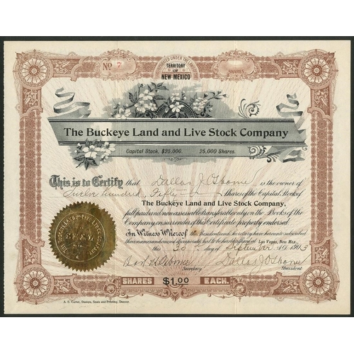 741 - U.S.A.: Buckeye Land and Live Stock Company, New Mexico, $1 shares, Las Vegas 190[3], #7, issued to ... 