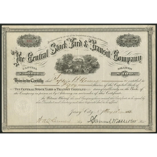 802 - U.S.A.: Central Stock Yard & Transit Company, New Jersey, $100 shares, 187[1900].#131, steam tra... 