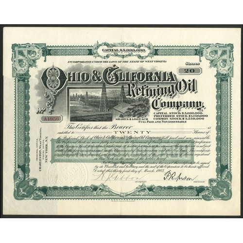 791 - U.S.A.: Ohio & California Refining Oil Company (WV), 20 shares of $1 preferred stock, 1903, #A19... 