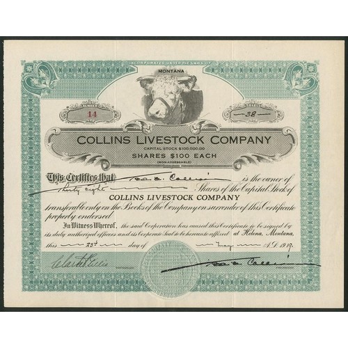 795 - U.S.A.: A group of 5 livestock companies comprising Book Keepers Land and Cattle Company, $100 share... 