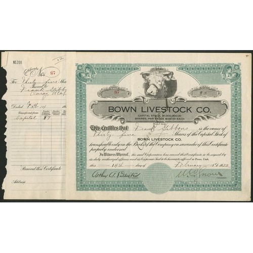 795 - U.S.A.: A group of 5 livestock companies comprising Book Keepers Land and Cattle Company, $100 share... 