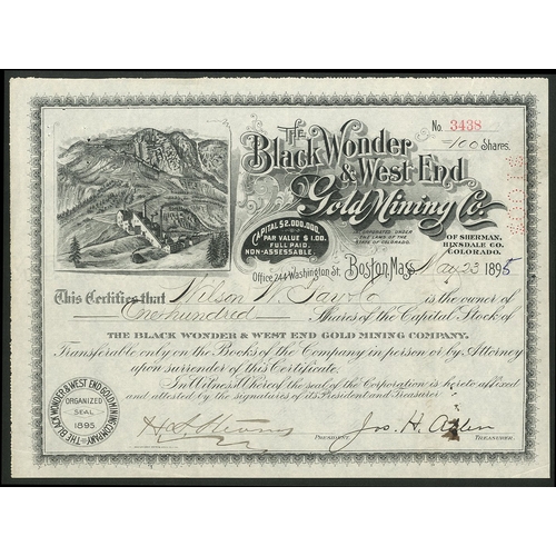 738 - U.S.A.: Black Wonder & West End Gold Mining Company, Colorado, $1 shares, Boston 189[8] (later a... 