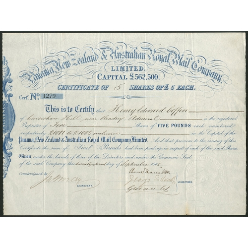 449 - Great Britain: Panama, New Zealand and Australian Royal Mail Company Ltd., £5 shares, 186[5], ... 