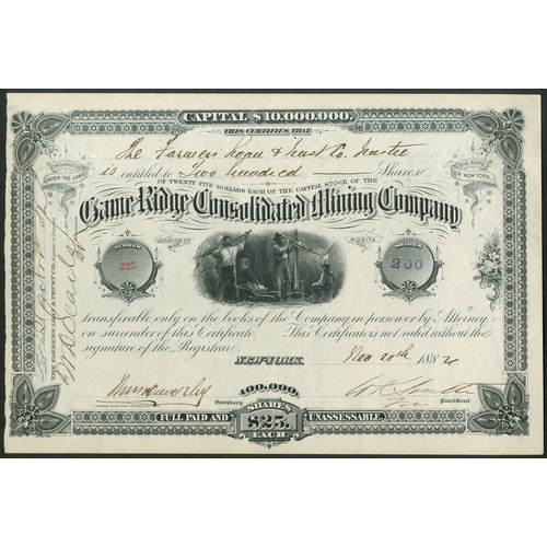 748 - U.S.A.: Game Ridge Consolidated Mining Company, $25 shares, New York 188[2], #225, miners working un... 