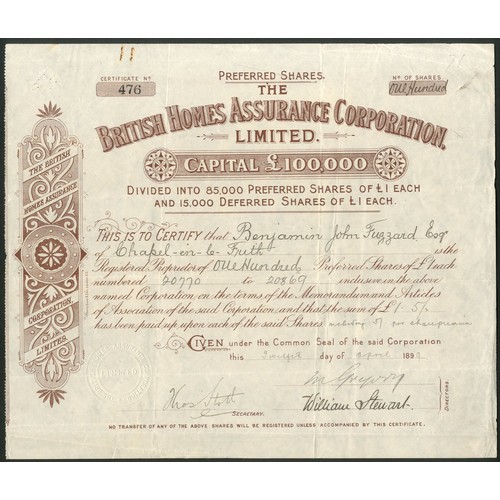 472 - Great Britain: British Homes Assurance Corporation Limited, pair of certificates for Preferred share... 