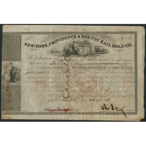 687 - U.S.A.: New York, Providence & Boston Rail Road Company, shares, 18[36], #120?, allegorical figu... 