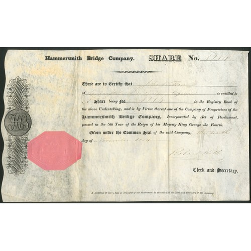 453 - Great Britain: Hammersmith Bridge Company, certificate for one share, [1824], #1203, black printing,... 