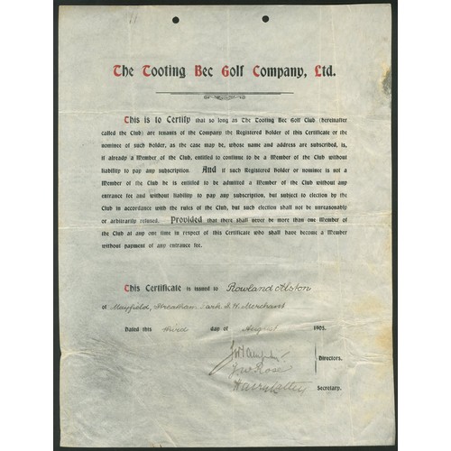 505 - Great Britain: Tooting Bec Golf Company Ltd., a group comprising 'A' shares, 19[05], #18, mauve; 'B'... 