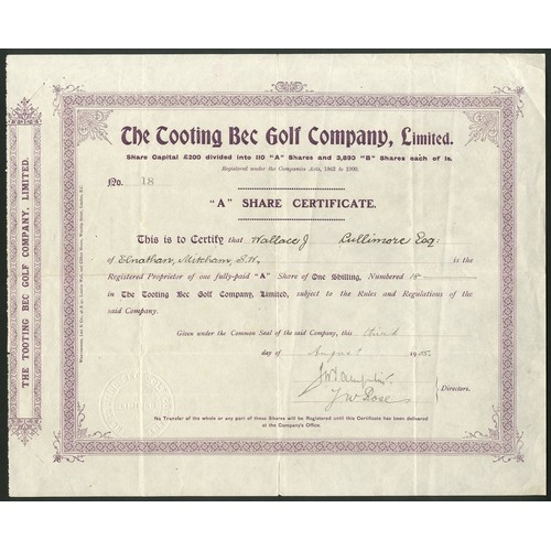 505 - Great Britain: Tooting Bec Golf Company Ltd., a group comprising 'A' shares, 19[05], #18, mauve; 'B'... 