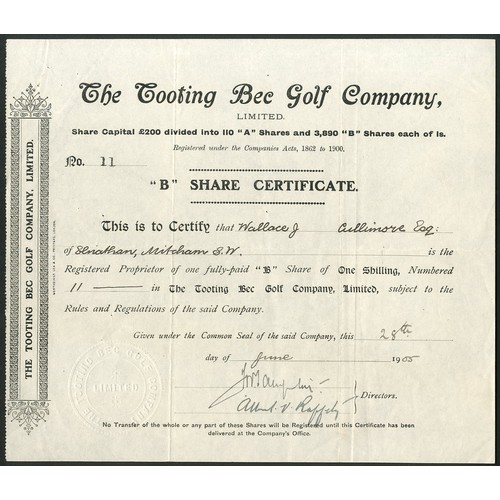 505 - Great Britain: Tooting Bec Golf Company Ltd., a group comprising 'A' shares, 19[05], #18, mauve; 'B'... 