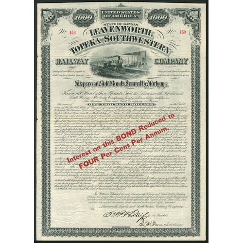 680 - U.S.A.: Leavenworth, Topeka and Southwestern Railway Company, 6% Mortgage Gold Bond, 1882, $1000, #4... 