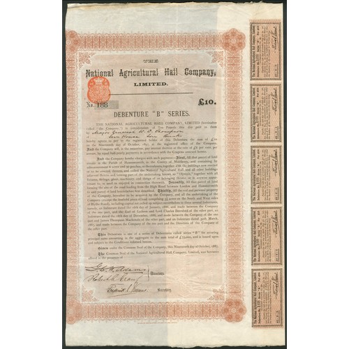 498 - Great Britain: National Agricultural Hall Co. Ltd., ´B´ series debenture for £10, 1887, large format... 