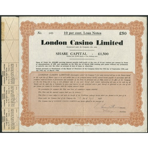 494 - Great Britain: London Casino Limited, 10% loan note, £50, 1936, #10D, large format, brown. VF ... 