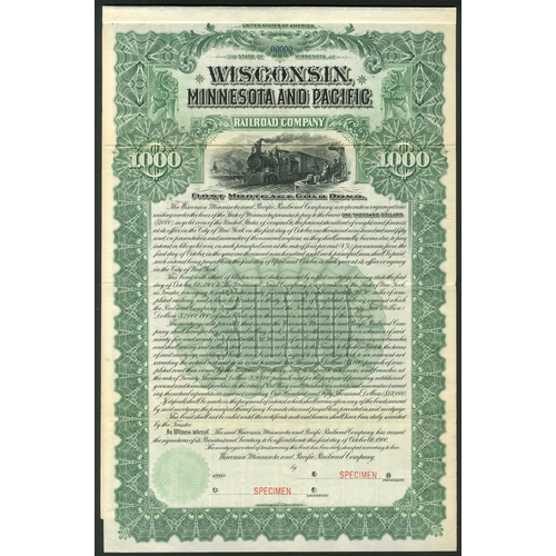 699 - U.S.A.: Wisconsin, Minnesota and Pacific Railroad Co., First Mortgage Gold Bond, $1000, SPECIMEN, Fr... 