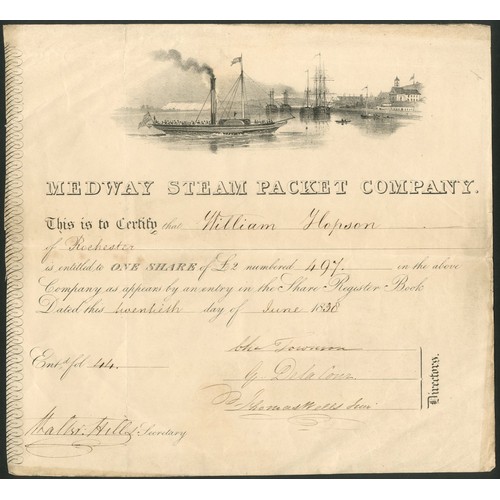 448 - Great Britain: Medway Steam Packet Company, £2 share, 18[38], #497, vignette of steamer and other sh... 