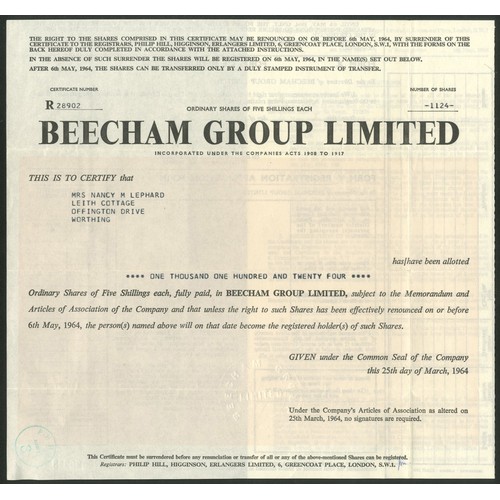 522 - Great Britain: Beecham Pills Limited, 2/6d Deferred shares, 19[45], #43706, black. Together with Bee... 