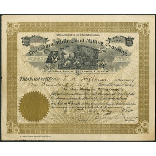 677 - U.S.A.: Celura Mining and Milling Company (CO), $1 shares, Denver 190- (year omitted in error), #212... 