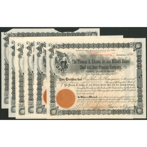 808 - U.S.A.: Thomas A. Edison, Jr. and William Holzer Steel & Iron Process Company, a group of 5 cert... 