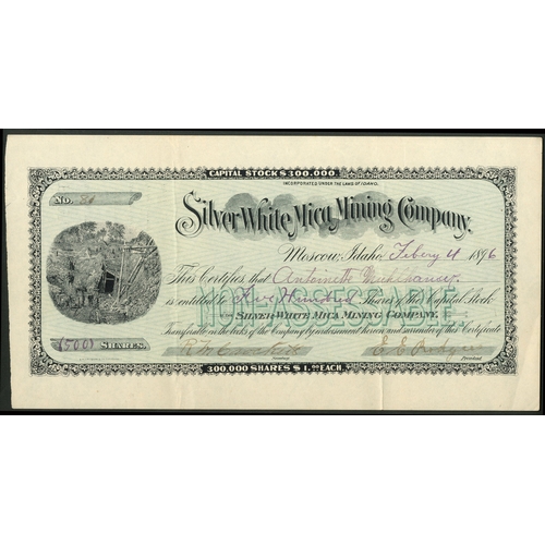 753 - U.S.A.: Silver White Mica Mining Co., $1 shares, 189[6], #81, mine entrance and workers at left, bla... 