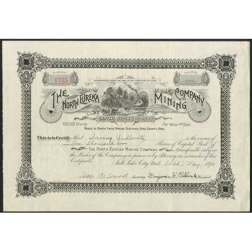 748 - U.S.A.: North Eureka Mining Co., $1 shares, 189[0], #1735, mine site within title, ornate border, bl... 