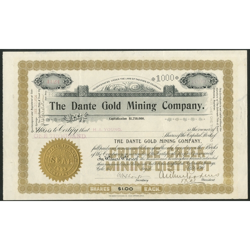 680 - U.S.A.: Dante Gold Mining Company (CO), pair of certificates for $1 shares, printing variation on da... 